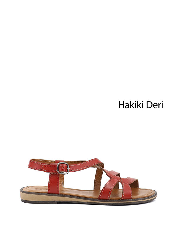 GÖNDERİ(R) Kadın KIRMIZI Hakiki Deri Sandalet
