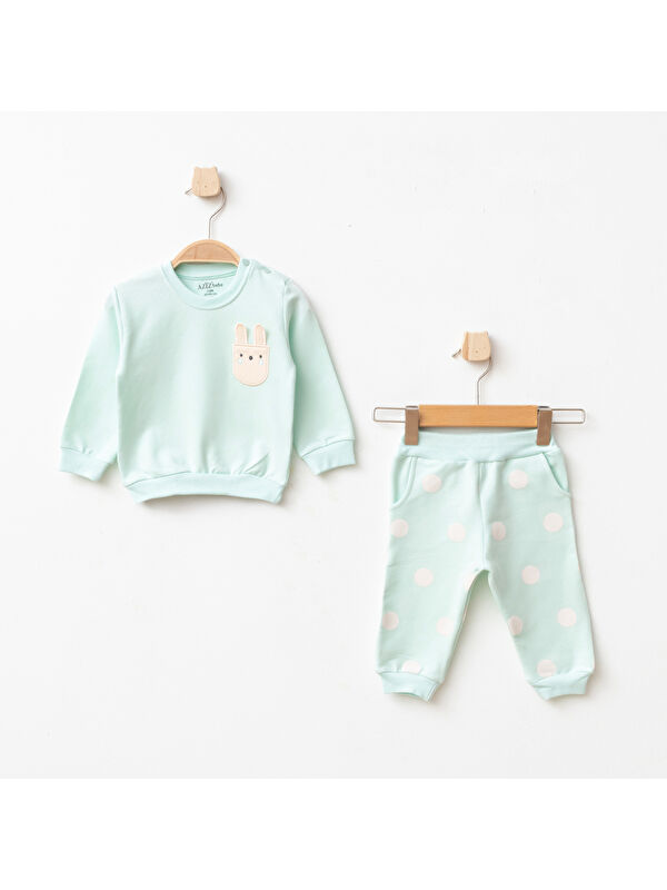AZİZ BEBE Kız Bebek Animal Desenli % 100 Pamuk Sweatshirt Pantolon 2 'li Alt Üst Bebek Takımı 3 Ay-36 Ay