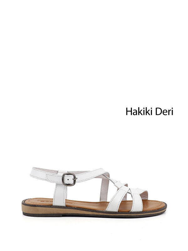 GÖNDERİ(R) Kadın CANLI BEYAZ Hakiki Deri Sandalet