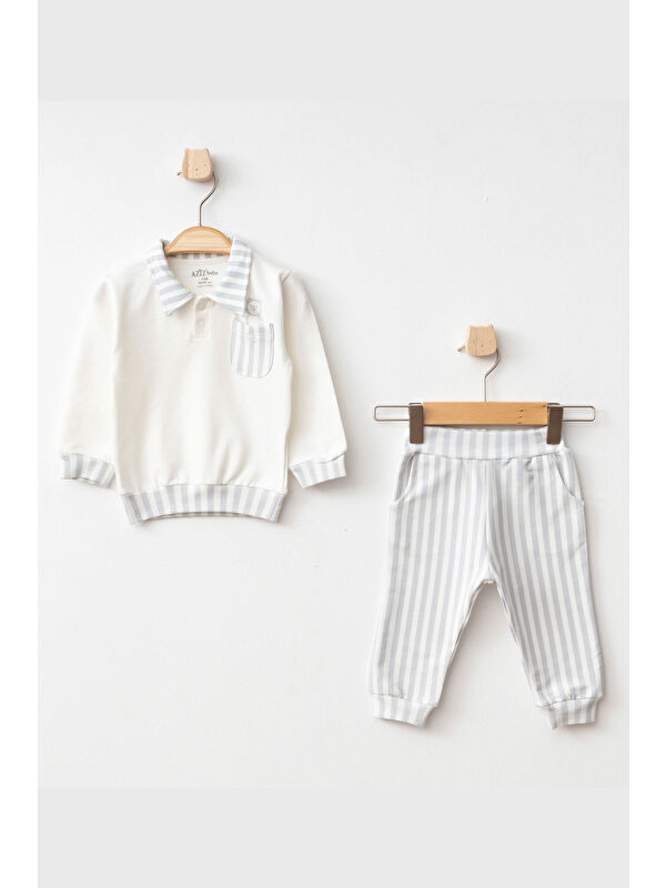 AZİZ BEBE Erkek Bebek Ayı Nakışlı Sweatshirt Pantolon 2 'li