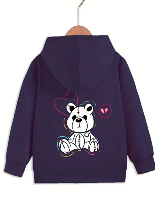 Trendseninle Unisex Laci Sweet Bear Baskılı Kapüşonlu Fermuarlı Hırka