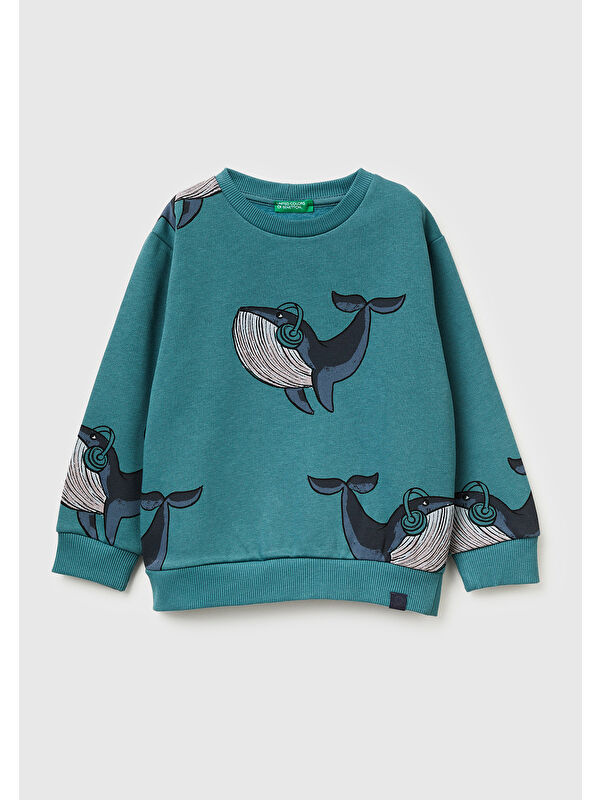 United Colors Of Benetton Erkek Çocuk Gri Mix Baskılı Ribanalı Bisiklet Yaka Regular Fit Sweatshirt