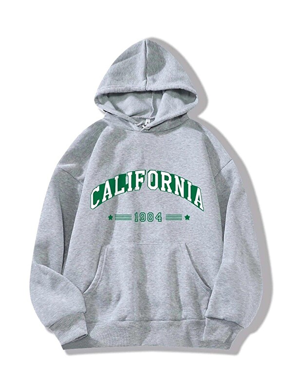 Trendseninle Unisex Gri California 1984 Baskılı Oversize Sweatshirt