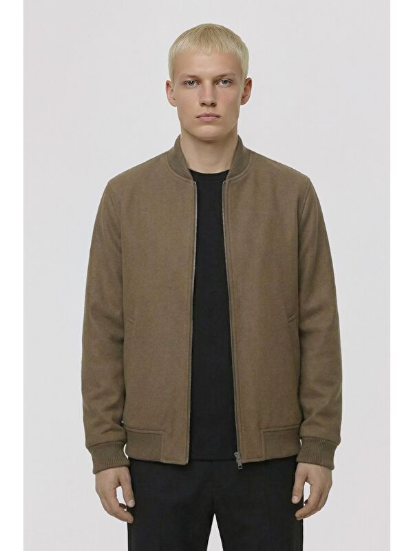 Sabri Özel Giotelli Camel Regular Fit Yünlü Bomber Yaka Kaşe Erkek Mont