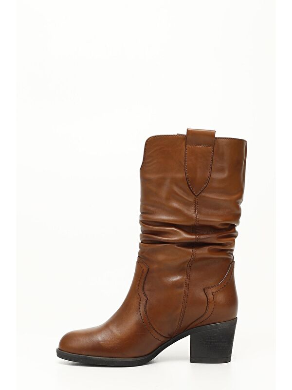 Gonderi(r) Kahverengi Gonderi(r) Hakiki Deri Topuklu Körüklü Kadın Çizme