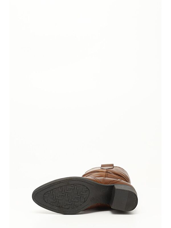 Gonderi(r) Kahverengi Gonderi(r) Hakiki Deri Topuklu Körüklü Kadın Çizme