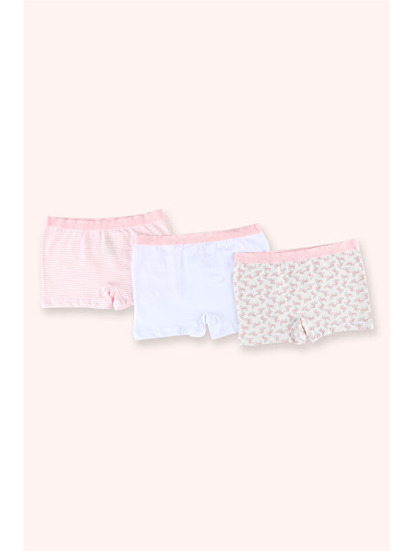 Panço Kız Çocuk Kedi Desenli Pembe 3'lü Boxer Seti