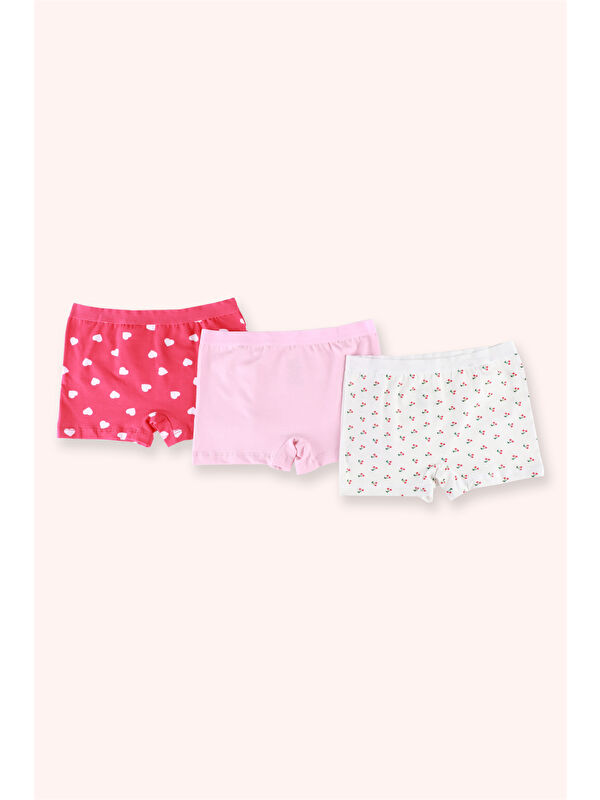 Panço Kız Çocuk Kiraz Desenli Pembe 3'lü Boxer Seti