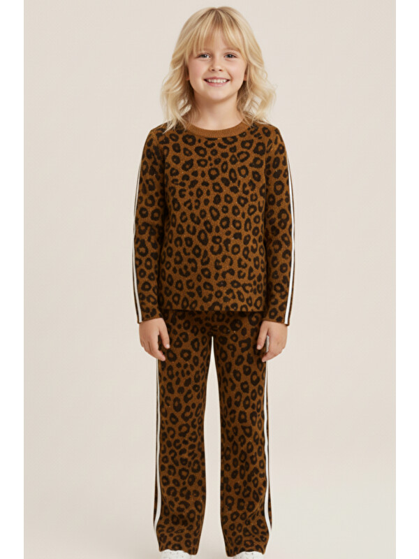 My Kids Wear Kız Çocuk Taş Detaylı Bol Paça Triko İkili Takım – Yan Şeritli 3-10 Yaş 12296