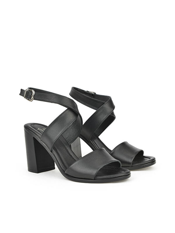 Kadın Hakiki Deri Topuklu Sandalet 1511020Z1708 Siyah - Görsel 4