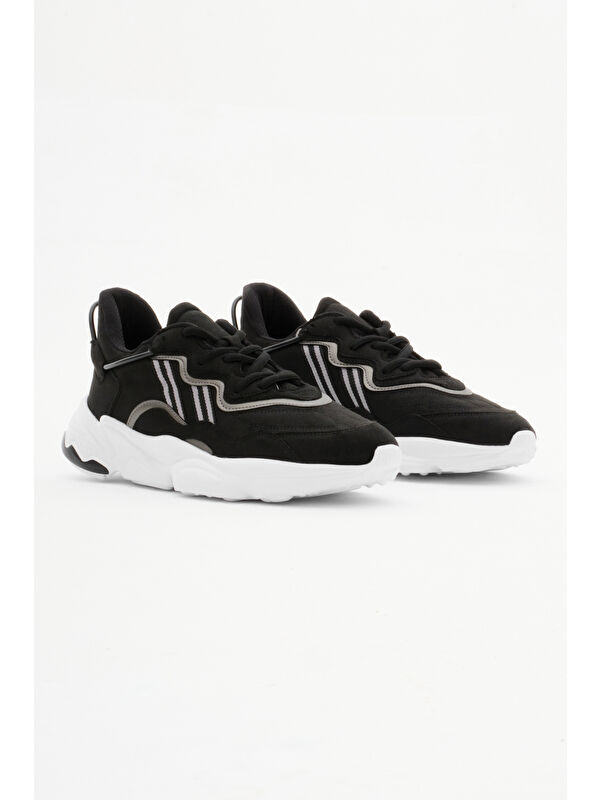 Tonny Black Siyah Tonny Black Süet Rahat Unisex Kalıp Yüksek Taban Şeritli Bağcıklı Spor Ayakkabı