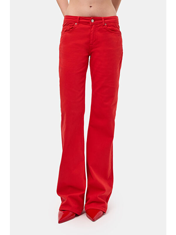 It's Basic Kadın Kırmızı 6s6-19 Mid Rise Flare Fit Denim Jean