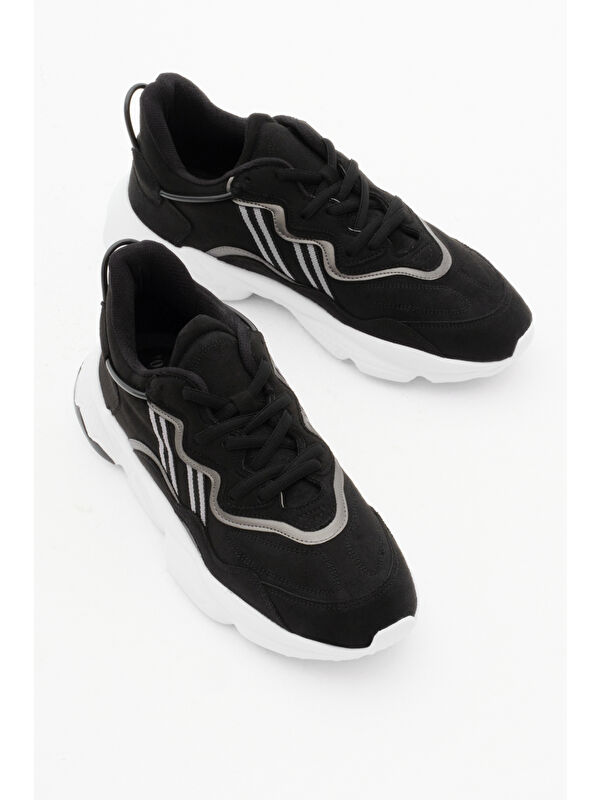 Tonny Black Siyah Tonny Black Süet Rahat Unisex Kalıp Yüksek Taban Şeritli Bağcıklı Spor Ayakkabı