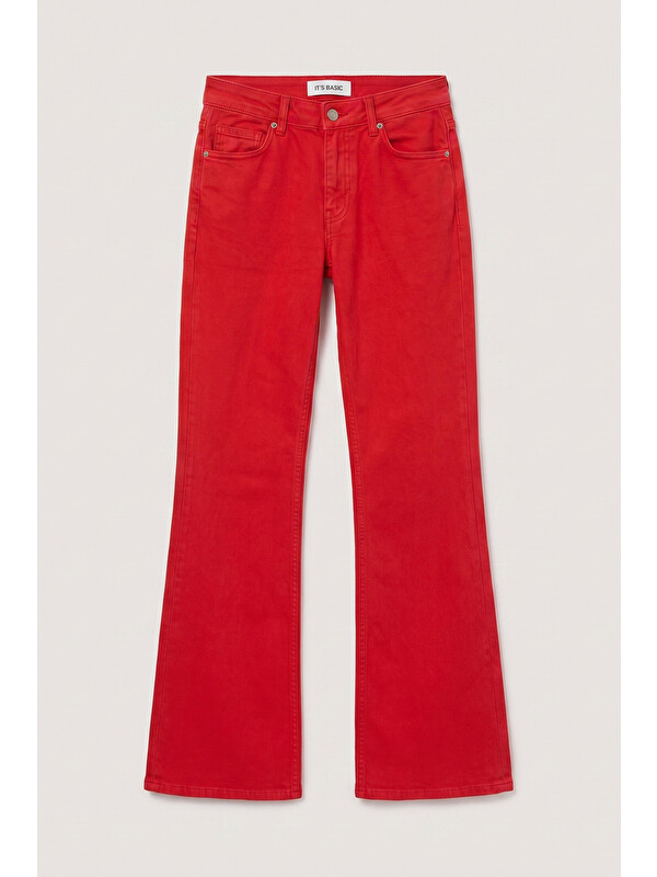 It's Basic Kadın Kırmızı 6s6-19 Mid Rise Flare Fit Denim Jean