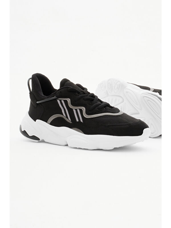 Tonny Black Siyah Tonny Black Süet Rahat Unisex Kalıp Yüksek Taban Şeritli Bağcıklı Spor Ayakkabı