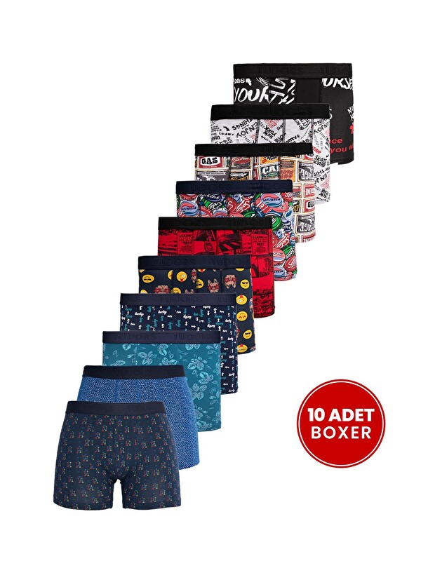 TUDORS Erkek 10'Lu Elastanlı Pamuklu Esnek Kumaş Premium Seri Boxer