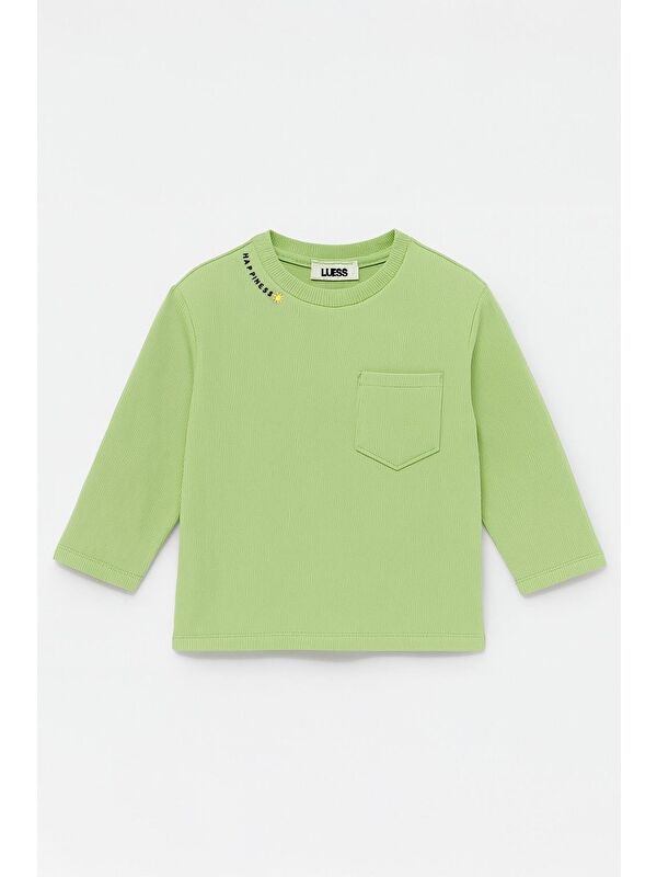 Luess Unisex Çocuk Happiness Nakışlı Cepli Fitilli Kaşkorse Tişört