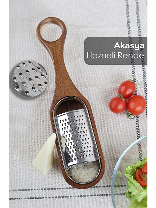 Meleni Home Akasya Saplı Hazneli Rende Peynir Limon Zencefil Sarımsak Rendesi El Rendesi