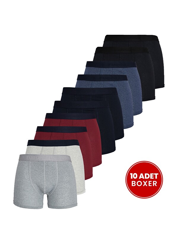 TUDORS Erkek 10'Lu Elastanlı Pamuklu Esnek Kumaş Premium Seri Boxer