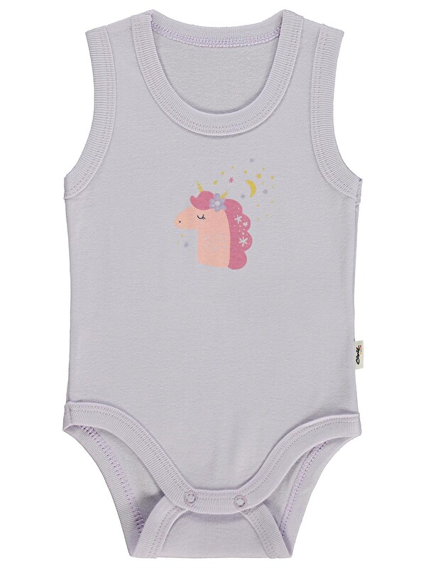 Civil Baby Baskılı 0-3 Yaş Çıtçıtlı Badi - Lila 3-4 Yaş