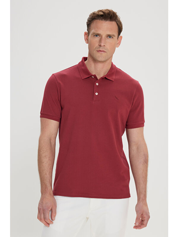 Altınyıldız Classics Erkek Bordo Slim Fit Dar Kesim Polo Yaka %100 Pamuk Kısa Kollu Tişört