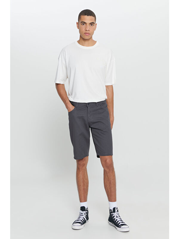 AC&Co / Altınyıldız Classics Erkek Antrasit Slim Fit Dar Kesim Armürlü %100 Pamuk Casual Chino Şort