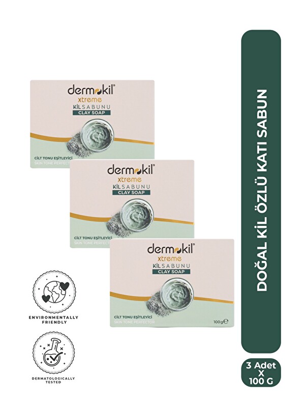 Dermokil Doğal Kil Özlü Katı Sabun 100 g x 3 Adet