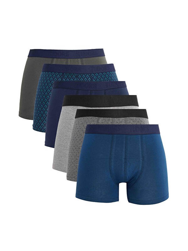 TUDORS Erkek 6'Lı Premium Seri Pamuklu Elastanlı Esnek Kumaş Boxer (Damat Bohçası Çeyiz Seti