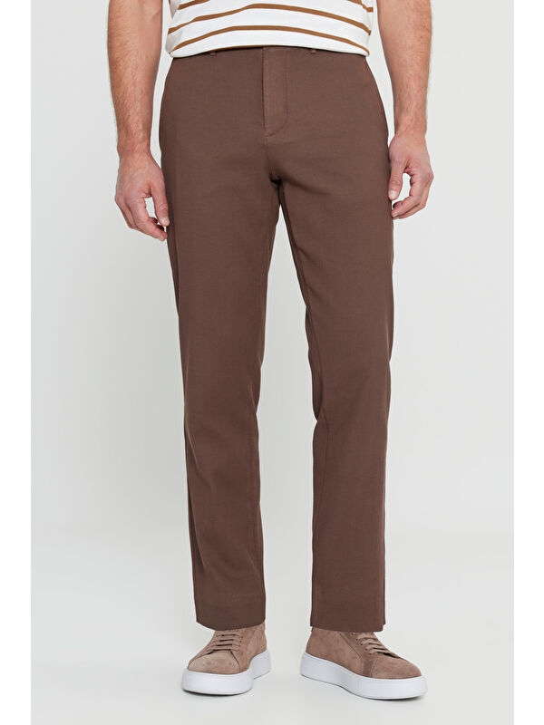 Altınyıldız Classics Erkek Vizon Pamuklu Comfort Fit Yan Cepli Armürlü Casual Esnek Pantolon