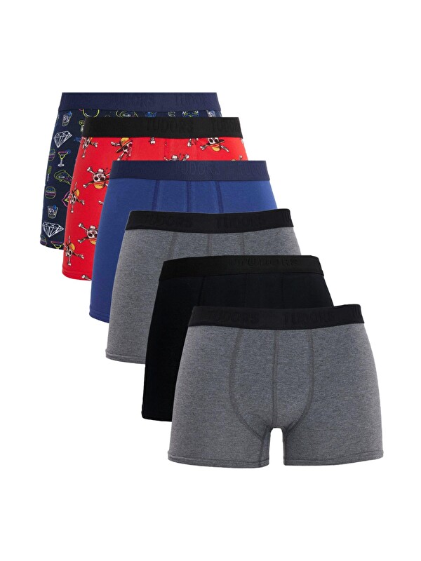 TUDORS Erkek 6'Lı Premium Seri Pamuklu Elastanlı Esnek Kumaş Boxer (Damat Bohçası Çeyiz Seti