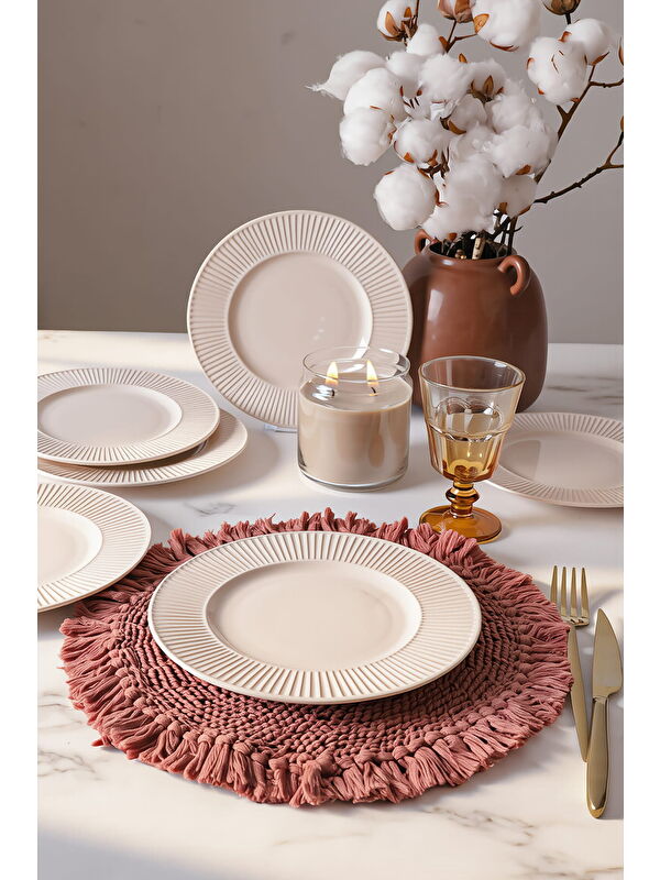 Keramika Krem Myra Pasta Tabağı 22 Cm 6 Adet