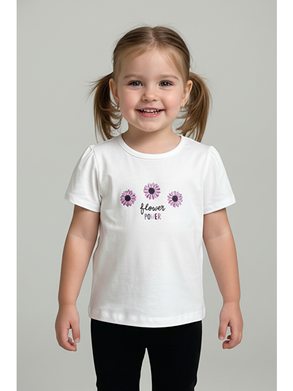 Luess Kız Bebek %100 Pamuk Çiçek Baskılı Tişört (6 Ay - 4 Yaş)