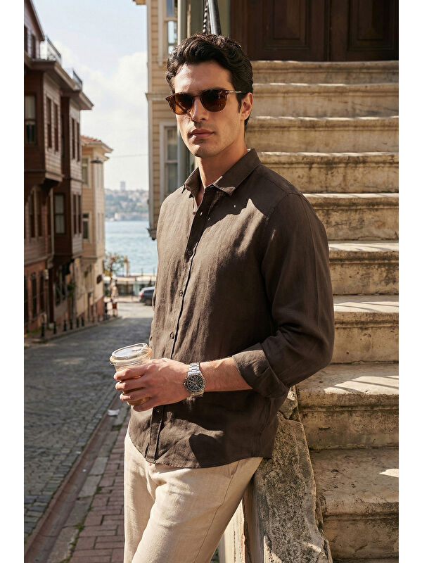 Buratti Pamuklu Regular Fit Klasik Yaka Uzun Kollu % 100 Keten Gömlek CF26S1210000