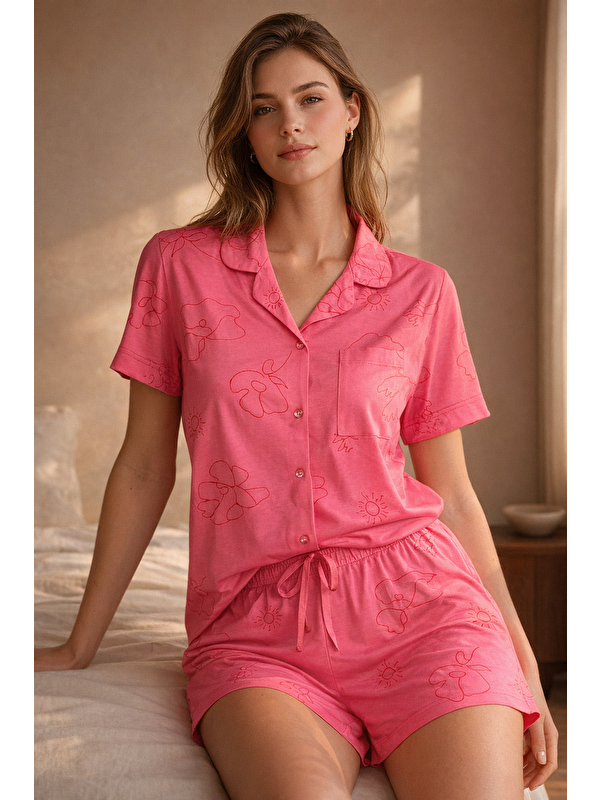 Katia And Bony Kadın Floral Outburst Şortlu Pijama Takımı Pembe