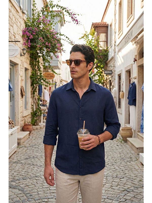 Buratti Pamuklu Regular Fit Klasik Yaka Uzun Kollu % 100 Keten Gömlek CF26S1210000