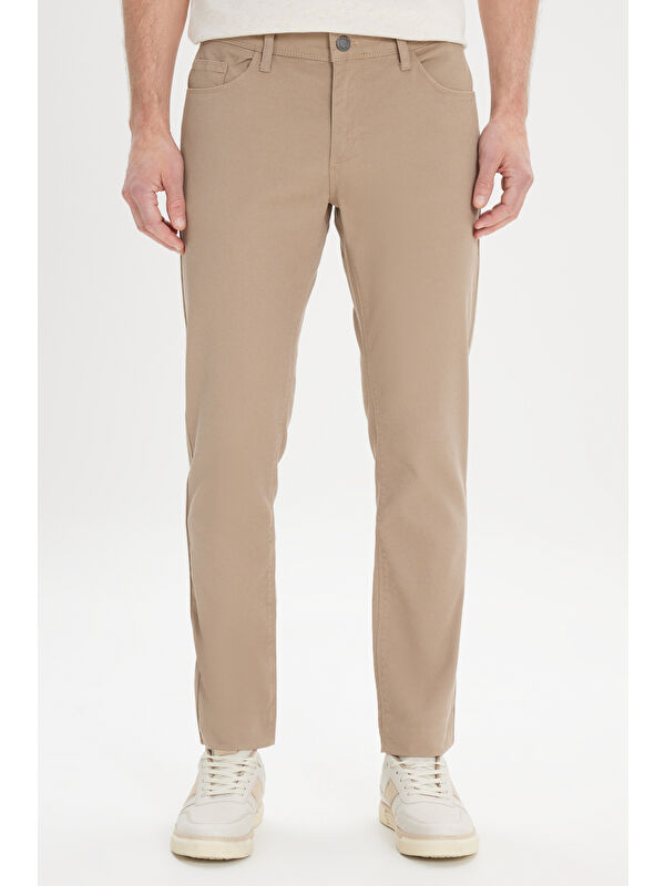 AC&Co / Altınyıldız Classics Erkek Bej Slim Fit Dar Kesim 5 Cep Armürlü Esnek Pantolon