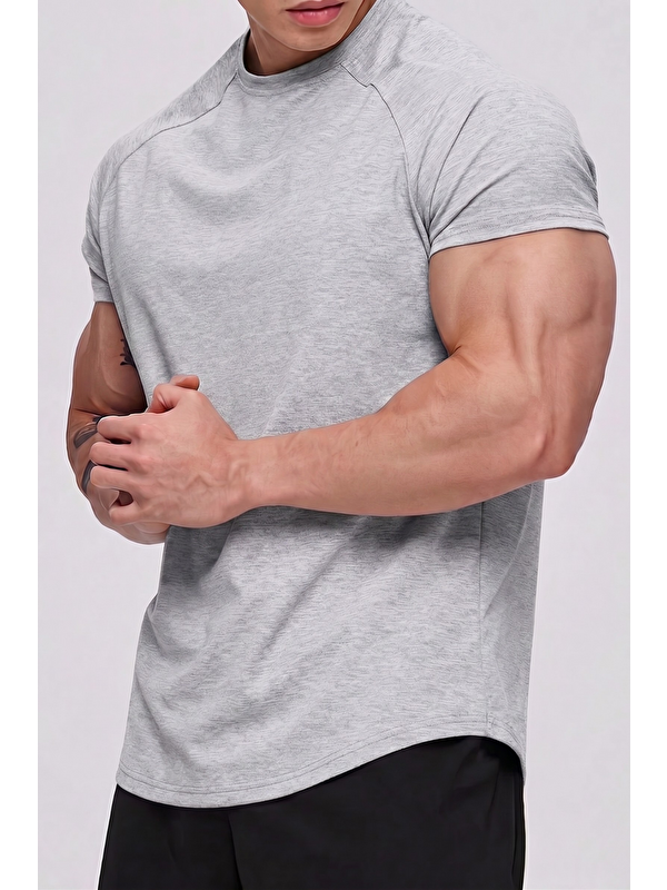 Genius Store Erkek Spor Tişört Running Sports Gym Reglan Oval Kesim Penye