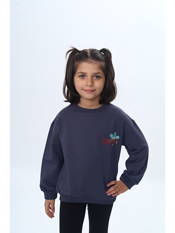 Toontoykids Kız Çocuk Arka Kol Baskılı Çiçekli Sweatshirt