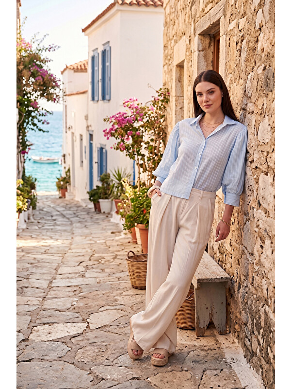 Lela Relaxed Fit Yüksek Bel Geniş Paça Pantolon 668YP5515