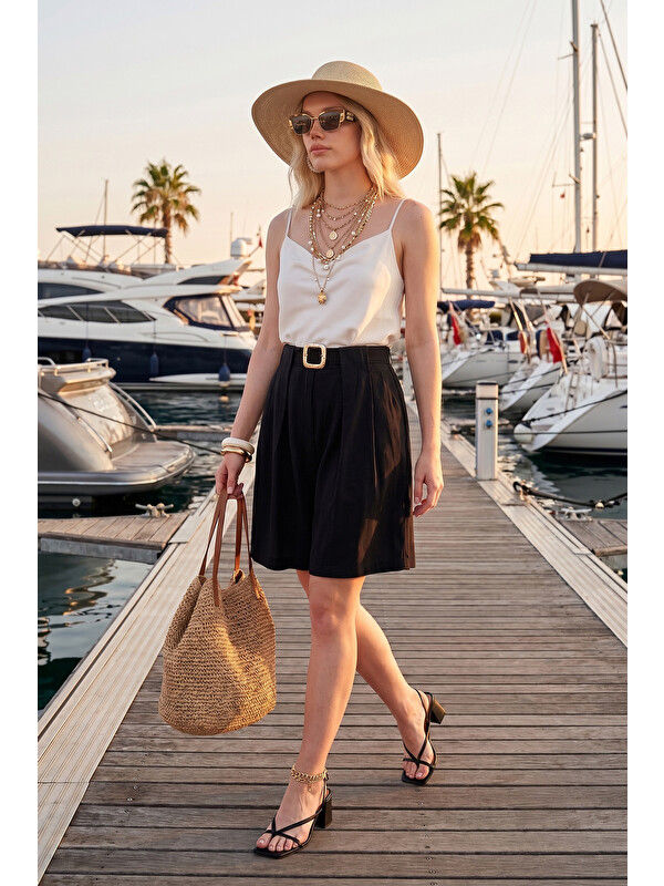 Lela Kemerli Yüksek Bel Relaxed Fit Bermuda Short 145M39764