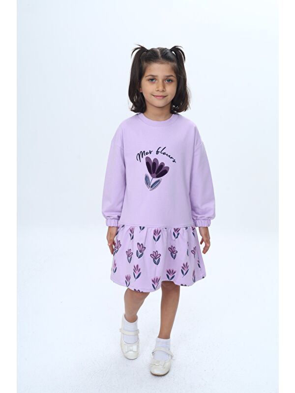Toontoykids Kız Çocuk Süzene Nakışlı Lale Baskılı Elbise
