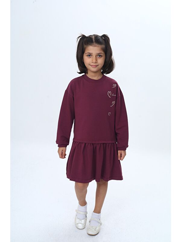 Toontoykids Kız Çocuk Şeritli Kalp Nakışlı Elbise