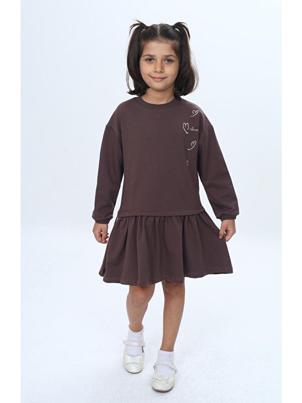 Toontoykids Kız Çocuk Şeritli Kalp Nakışlı Elbise