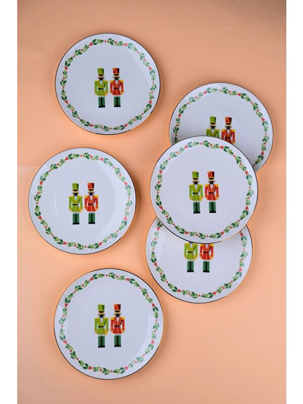 TABAK EVİ Porselen Altın Yaldızlı Kurşun Asker Pasta Tabağı 20,50cm 6 lı