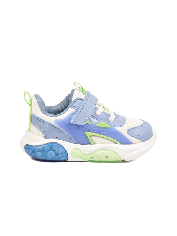 Ayakmod Mavi Fileli Rahat Tabanlı Işıklı Erkek Çocuk Spor Ayakkabı Cırt Cırtlı Sneaker Rory P