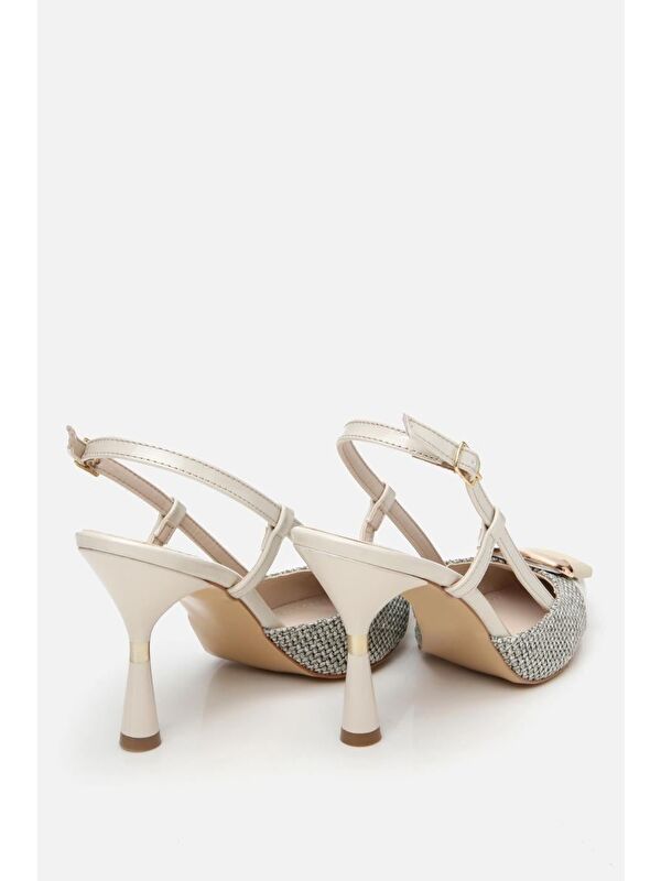 Kadın Krem Hasır Detaylı Arkası Açık Topuklu Ayakkabı - Görsel 7