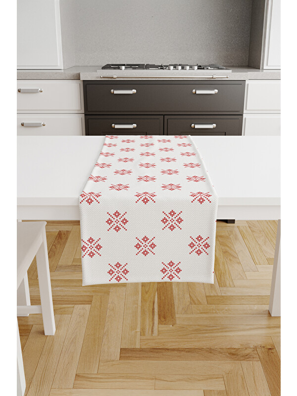 Asdiva Loom Etamin Desenli Runner -Kırmızı/Beyaz