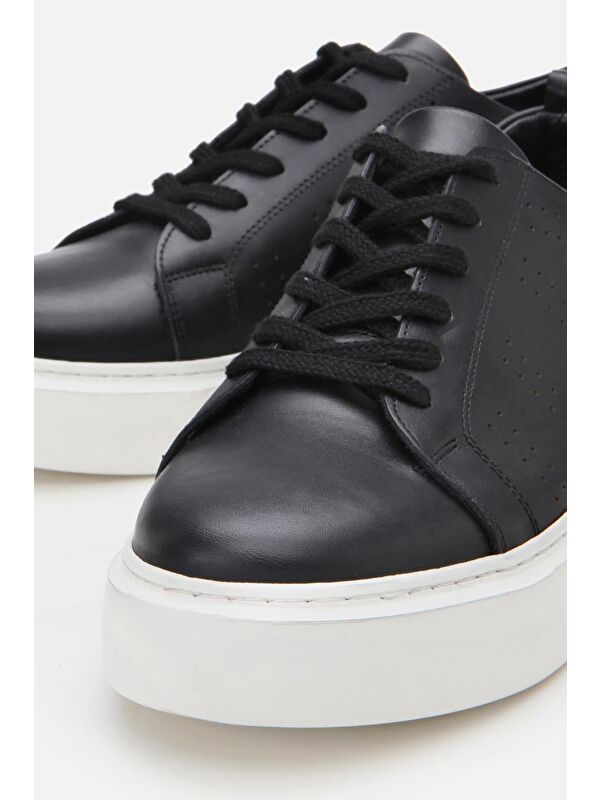 Erkek Deri Siyah Hafif Tabanlı Spor Ayakkabı - Görsel 6