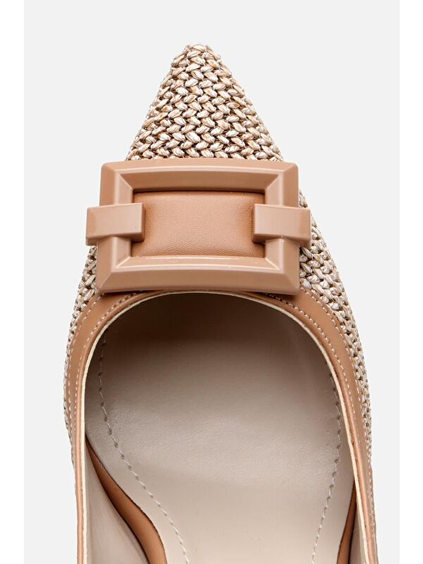 Kadın Bej Hasır Detaylı Arkası Açık Topuklu Ayakkabı - Görsel 5