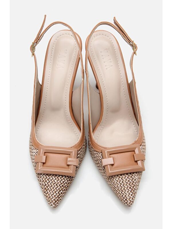 Kadın Bej Hasır Detaylı Arkası Açık Topuklu Ayakkabı - Görsel 6